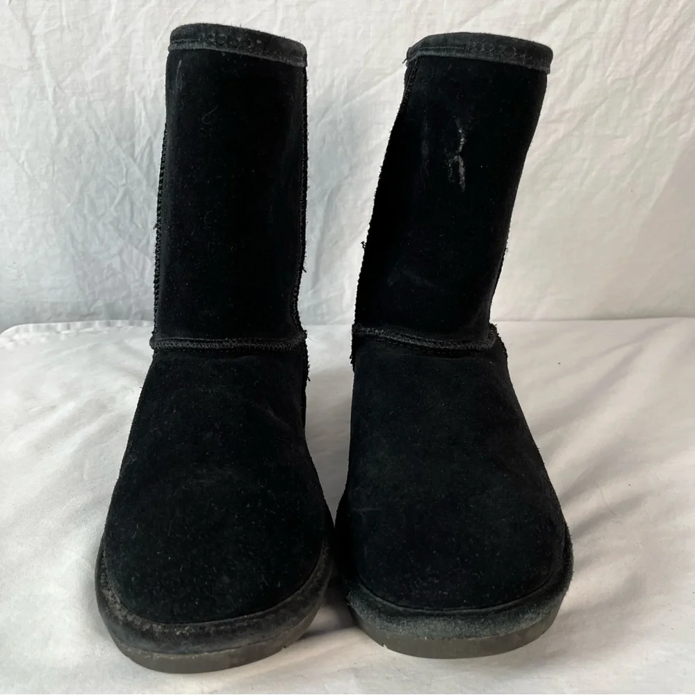 Bearpaw Emma Short Suede Upper Sheepskin Wool Lining Winter Boots Sz 9 Black